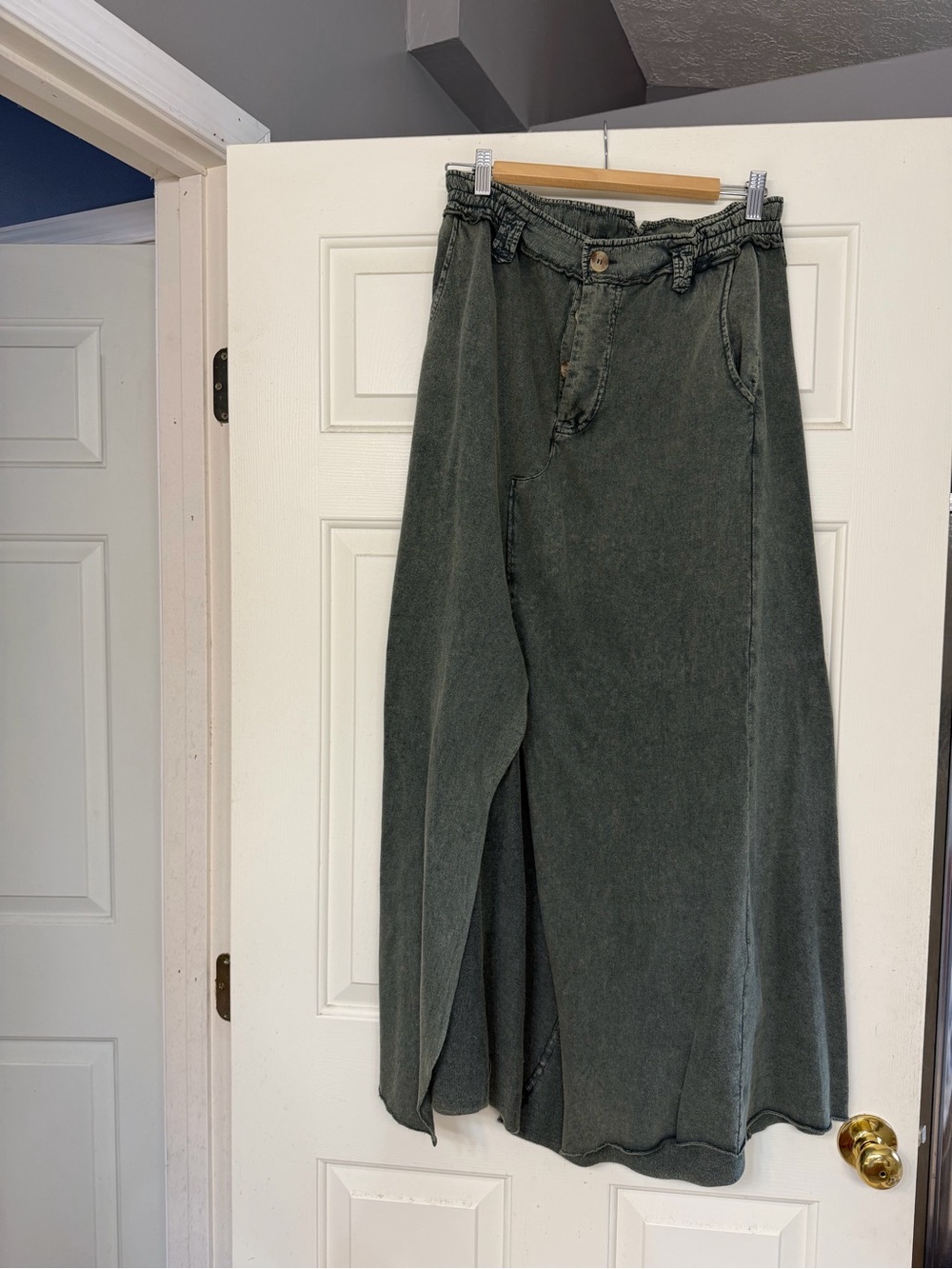 Free People High-Waist Washed Olive GREEN Maxi Skirt